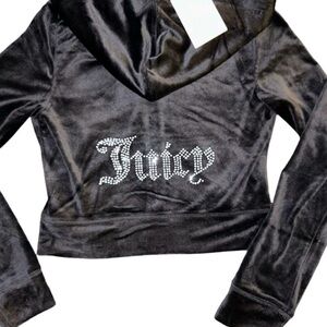 JUICY COUTURE BLACK LIQUORICE OG BLING RHINESTONE VELOUR TRACKSUIT HOODIE NWT
